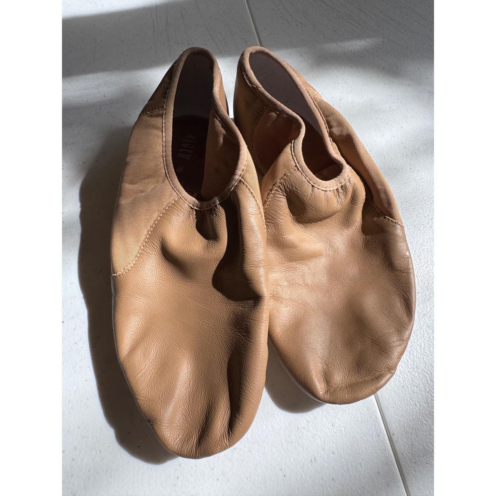 Bloch Tan Leather Split Sole Jazz Shoes Slip On Dance Shoes Size 8